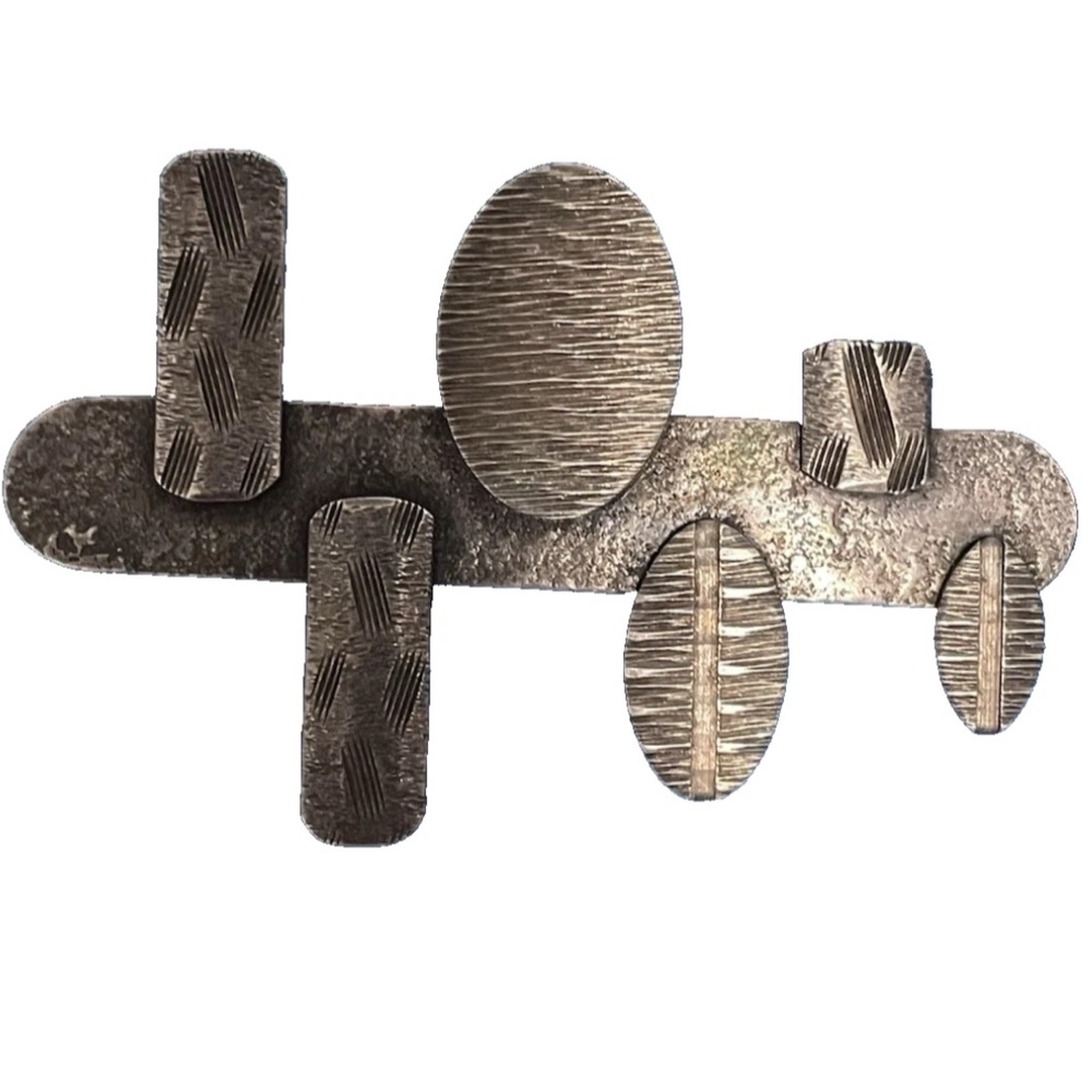 MARJORIE BAER S.F. Signed Brooch Modernist Silver Metal Mid Century Brooch